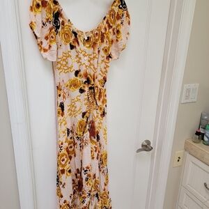 Floral Maxi Dress with Yellow and Brown Accents